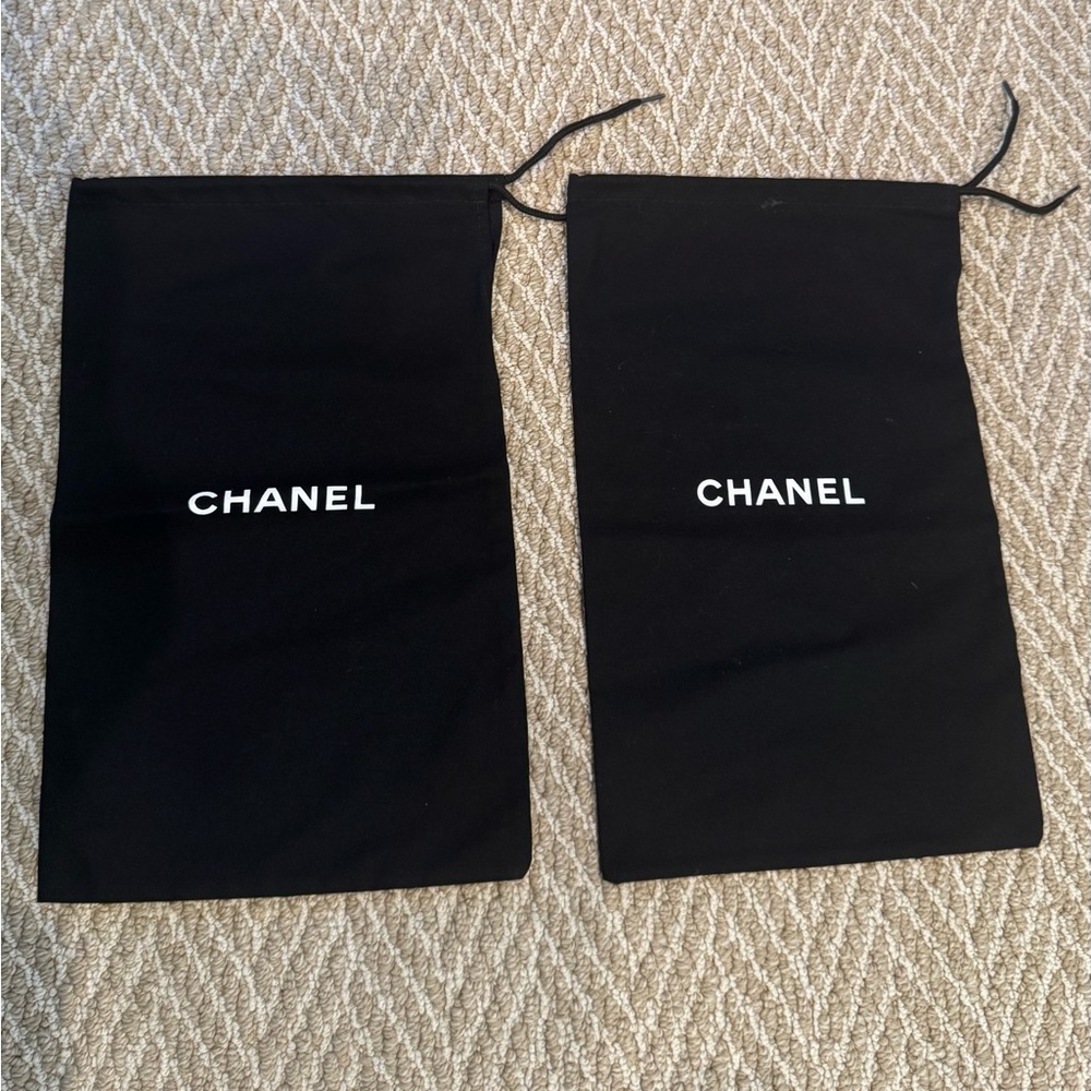 CHANEL Black Drawstring Logo Dust Bags - Pair